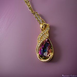 Gold 0.5 ct Zircon Water Drop Shape Amethyst Pendant Necklace